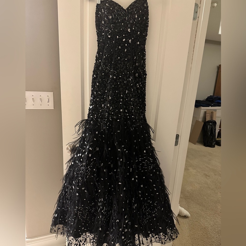 Stunning Beaded/Feathered/Corset Black Prom Dress